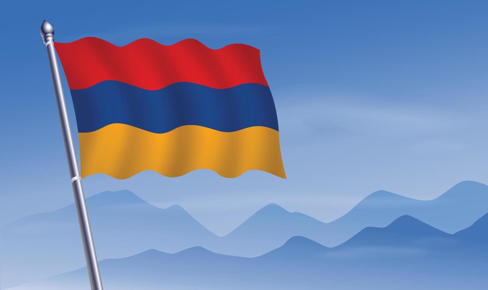 Armenia flag with background of mountains and skynd blue sky vector