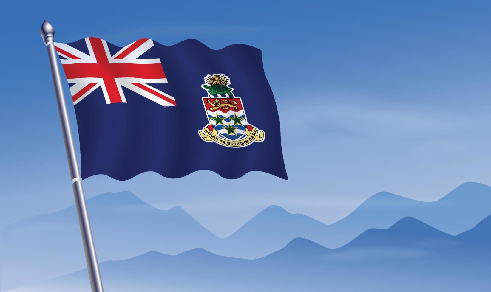 Cayman Islands flag with background of mountains and skynd blue sky vector