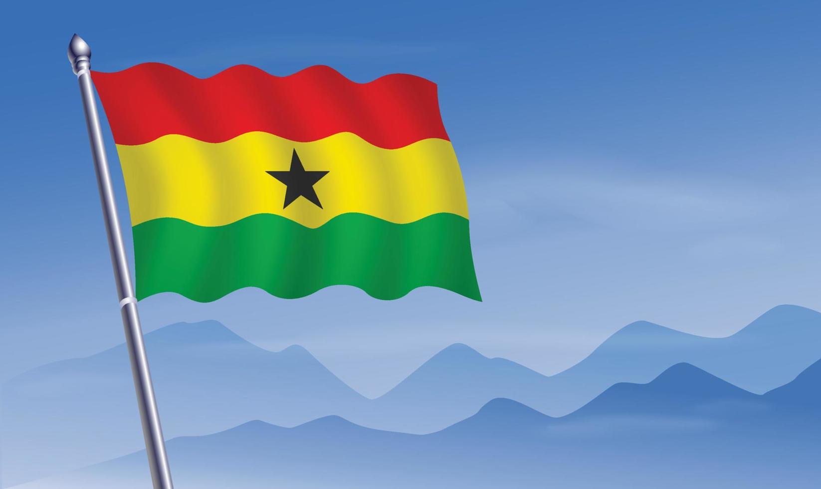 Ghana flag with background of mountains and sky vector