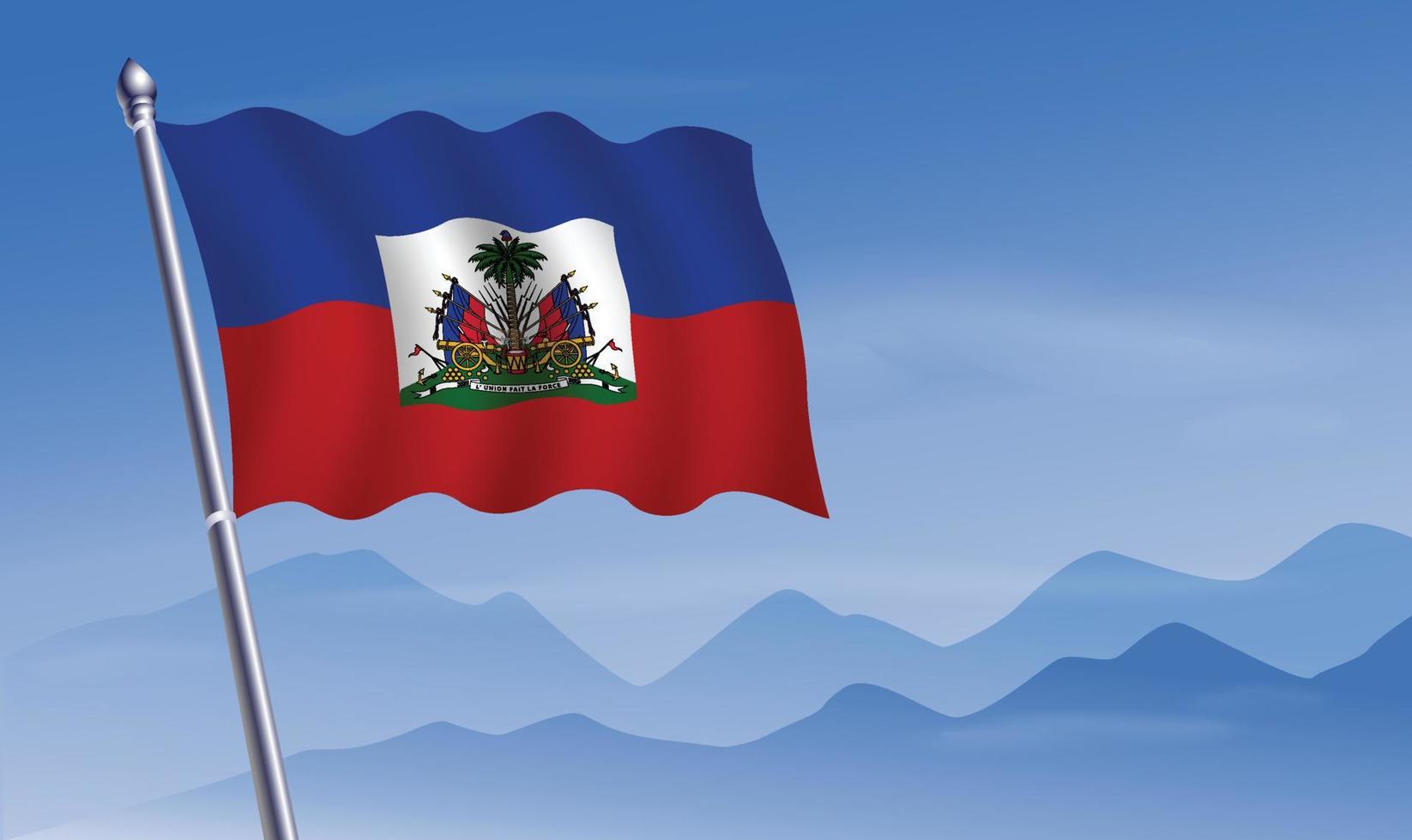 Haití bandera con antecedentes de montañas y cielo vector