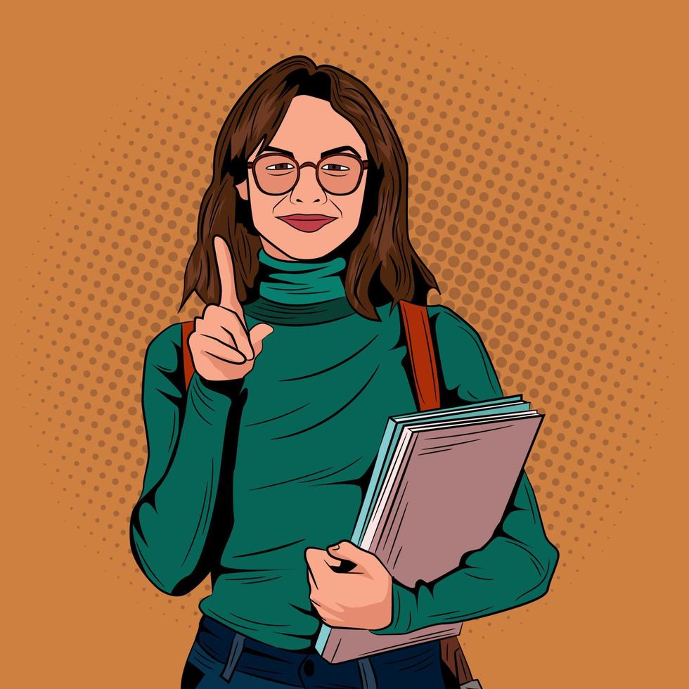 Pop Art Comic Girl women Student Vector Stock Illustration