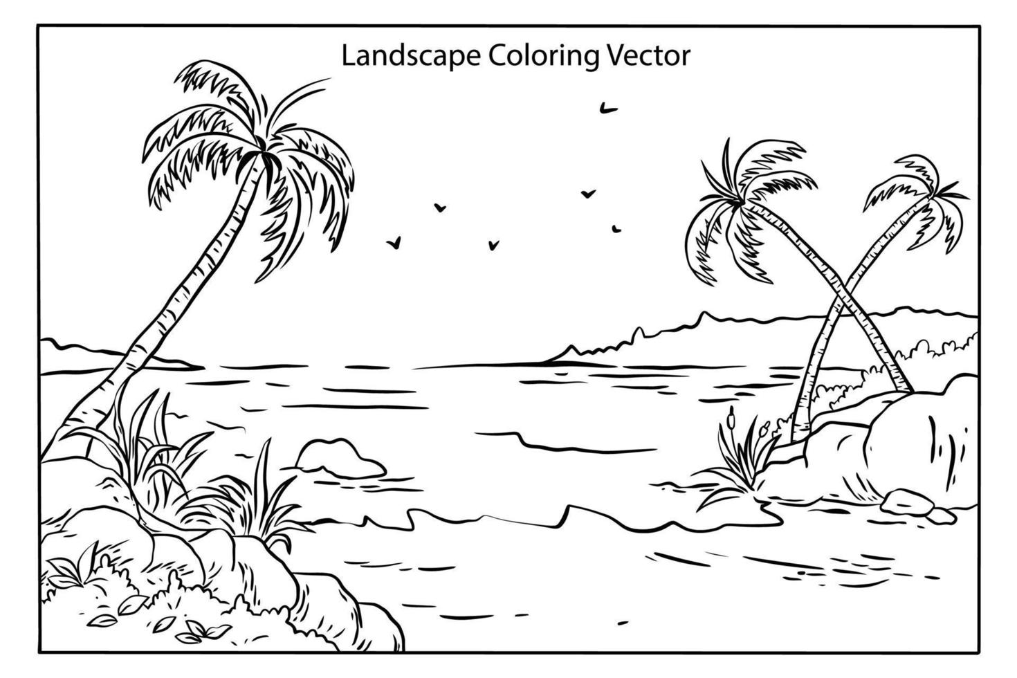 beautiful landscape coloring page vector