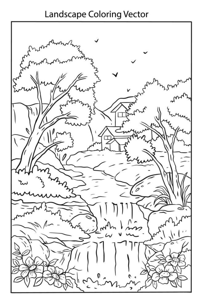 beautiful landscape coloring page vector