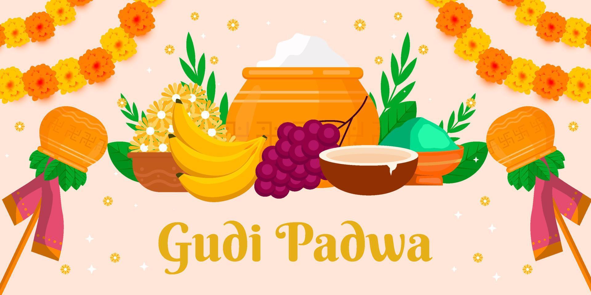 flat design gudi padwa horizontal banner illustration vector