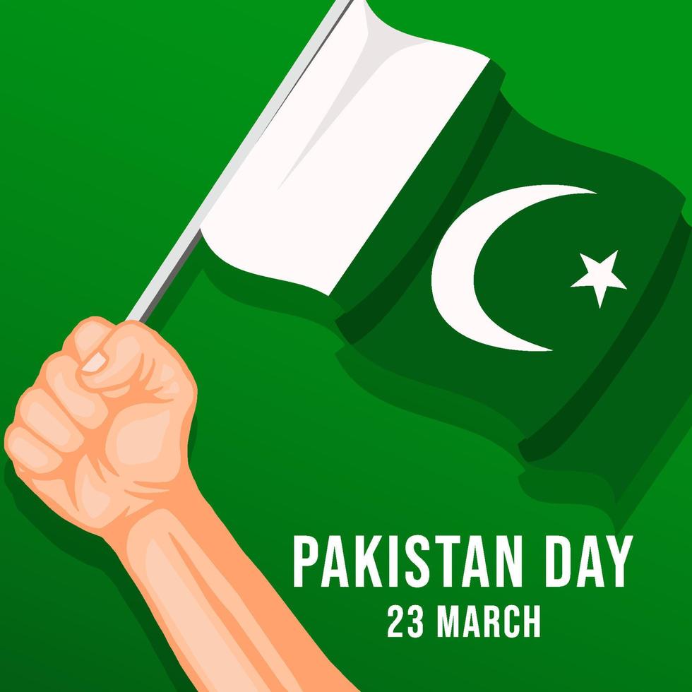 pakistan day design concept with hand holding pakistan flag vector