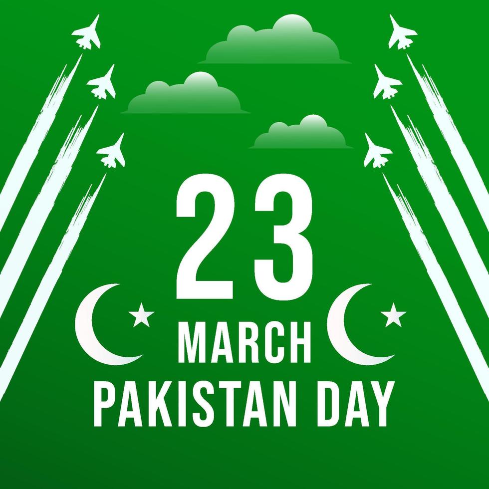 flat design pakistan day greeting card with aircraft flying vector