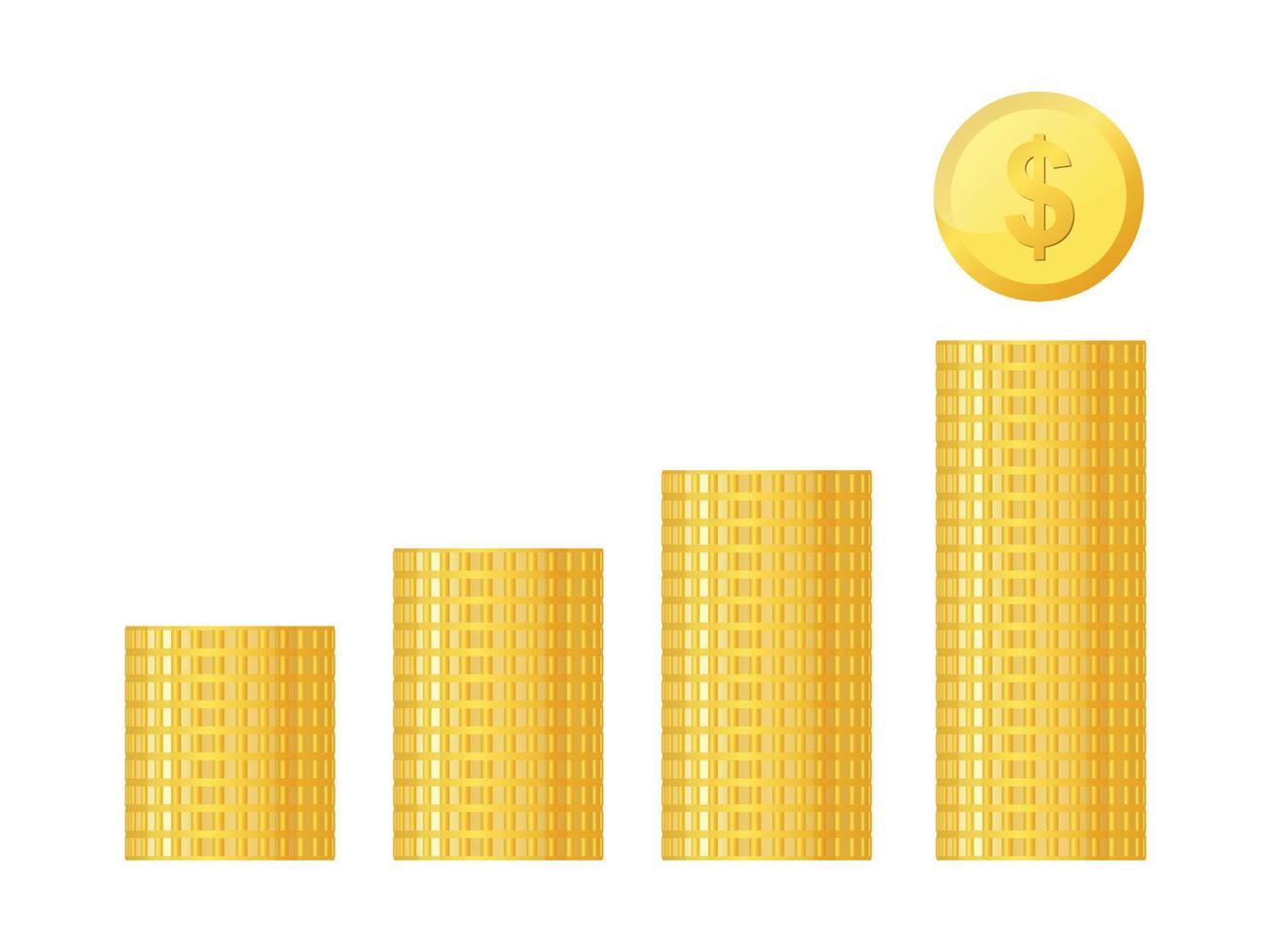 A stack of gold coins. Accumulation. The concept of success in business. Graph of increasing income. Vector illustration isolated on transparent background