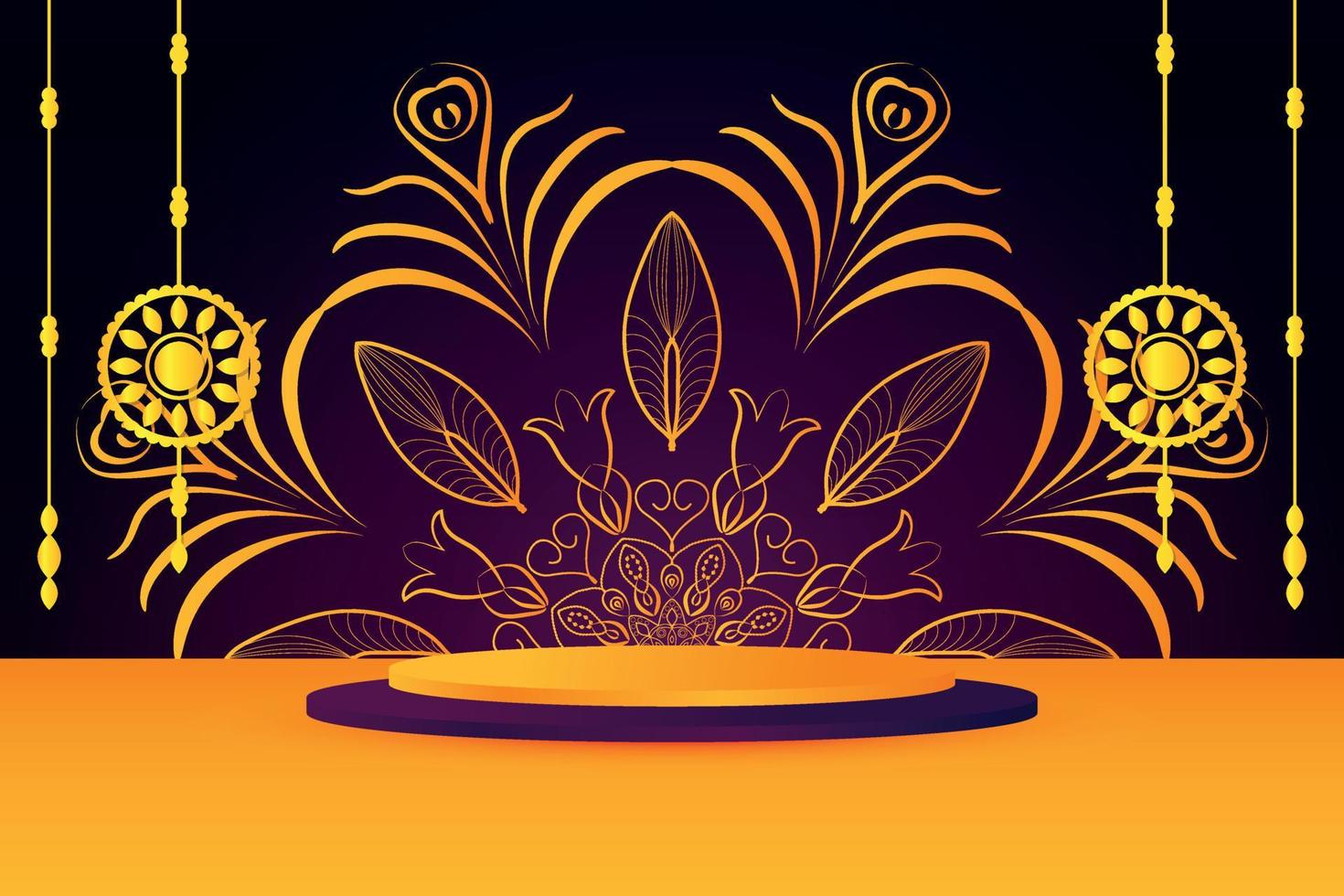 Indian festival raksha bandhan purple background with mandala. 3d podium for product demonstration. Vector illustration