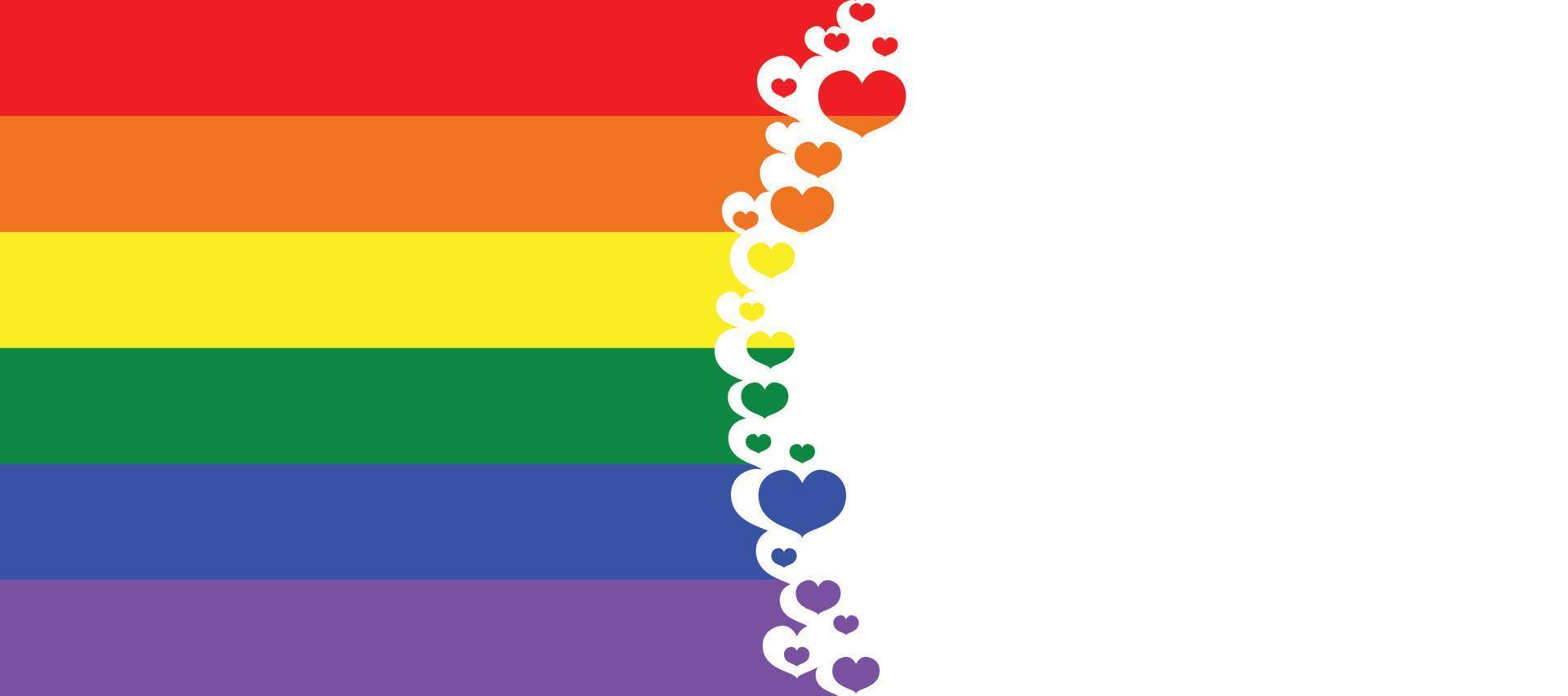 lgbt orgullo mes vector concepto. arco iris libertad bandera con aislado corazones. anual gay orgullo verano evento