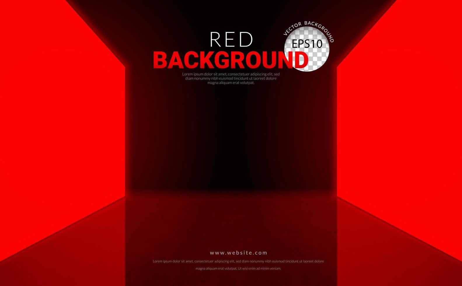 Dark room with concrete floor wide empty and red neon. Vector illustration