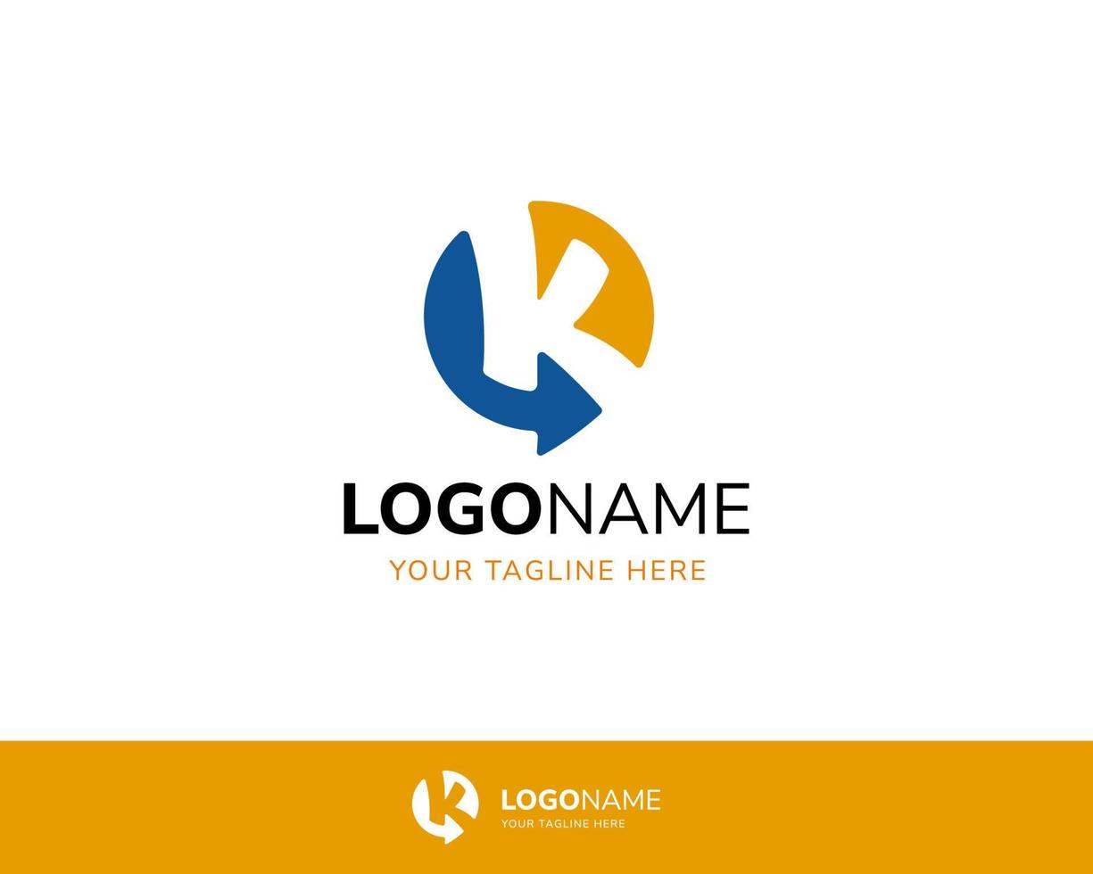 Circular Logo with Letter K and Arrow Icon in Negative Space vector