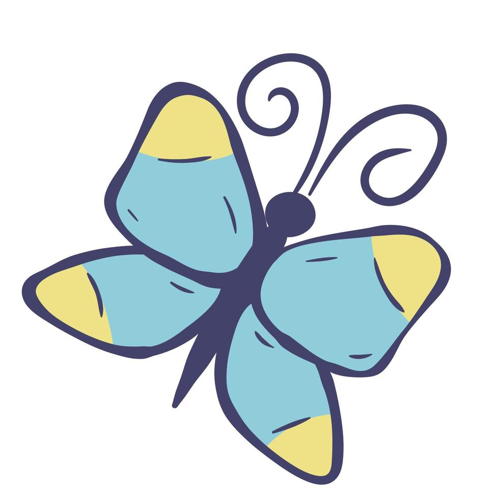 Doodle cartoon simple butterfly top view vector