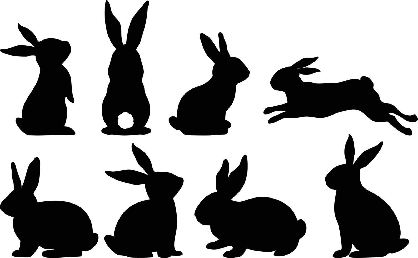 Bunny Rabbit silhouette set, isolated on white background vector