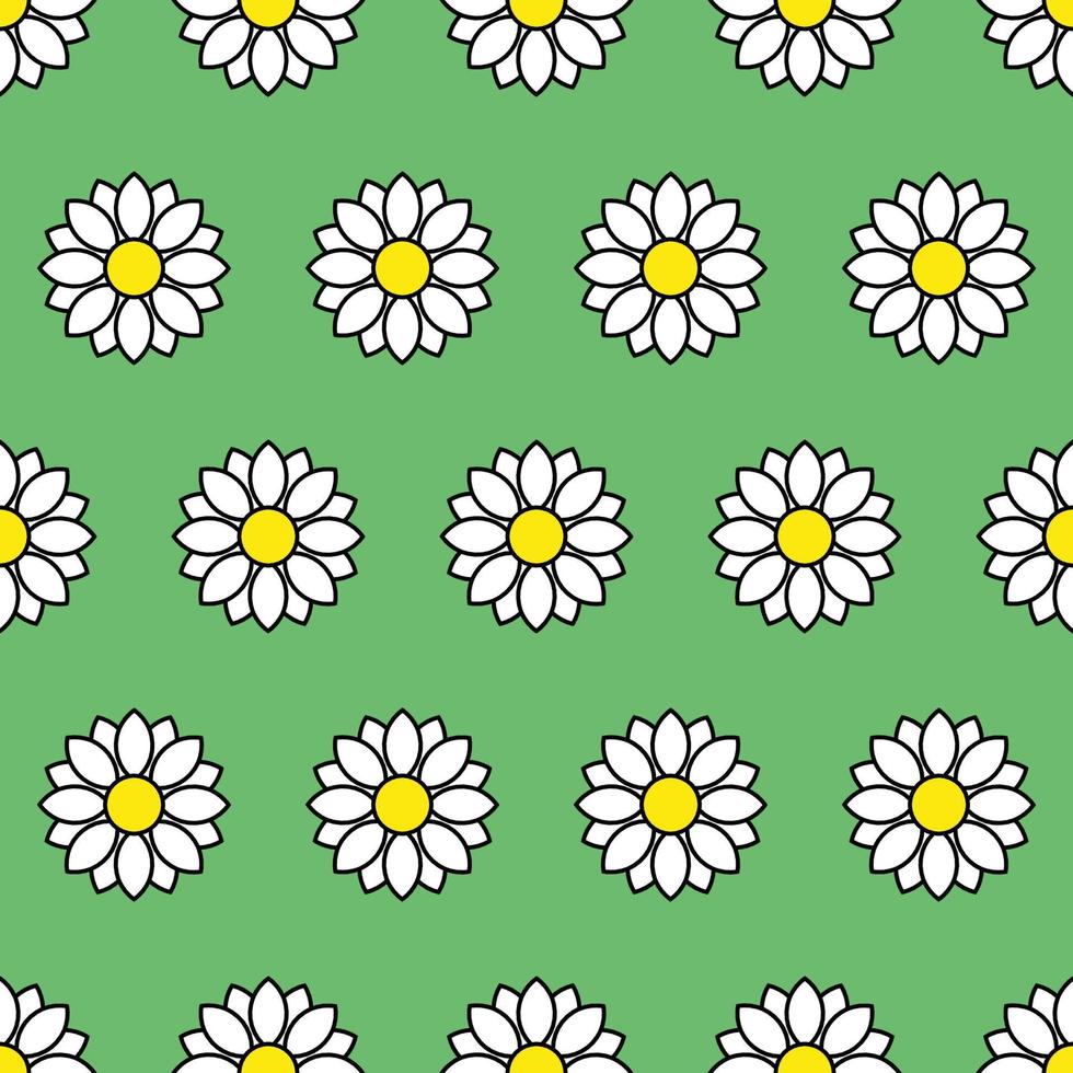 Illustration of white flowers on green background seamless pattern vector