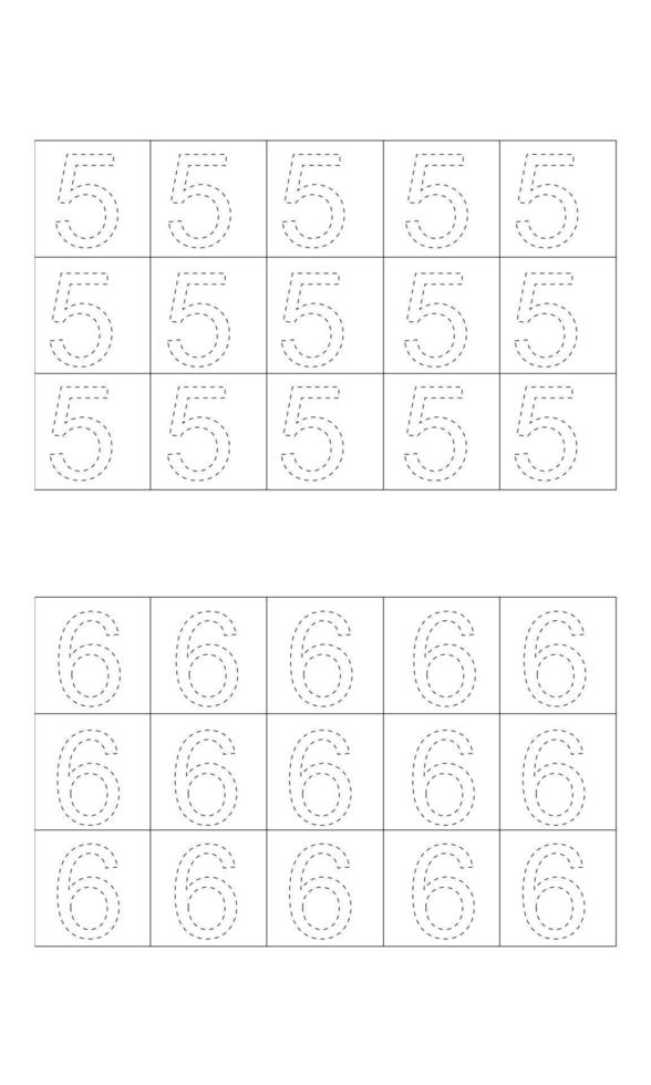 design of numbers 5 and 6 to learn to write for children, numbers 5 and 4 to learn to write vector