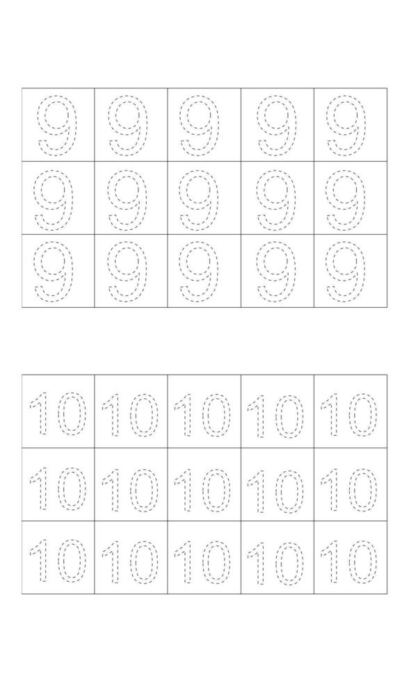 numbers 9 and 10 design to learn to write children, numbers 9 and 10 to learn to write vector