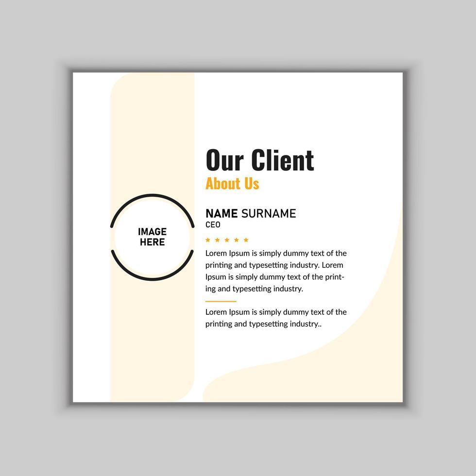 Modern and creative client testimonials or customer feedback social media post design vector