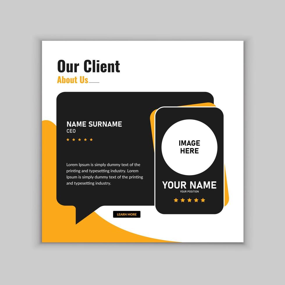 Modern and creative client testimonials or customer feedback social media post design vector