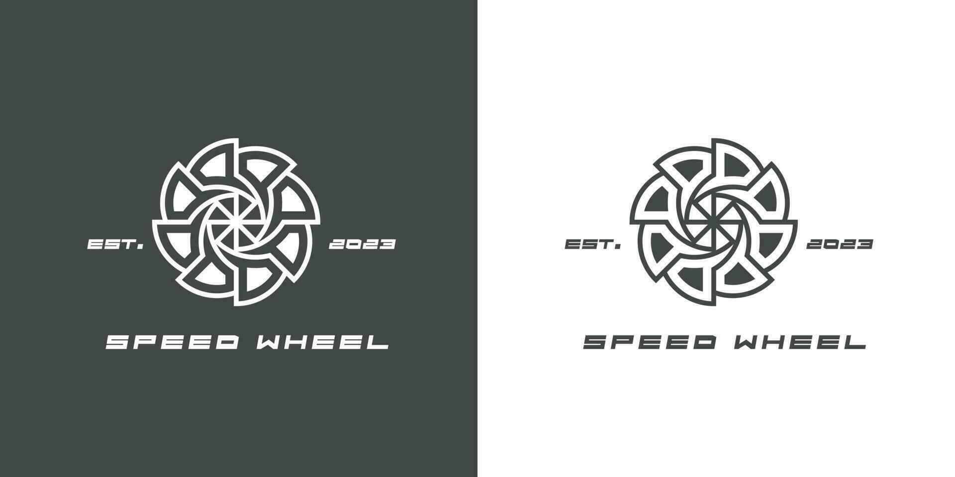 Illustration of a speed wheel fast wheel logo Tire garage ride car simple flat creative idea icon vector minimalism mechanic automotive repair shop transport travel.