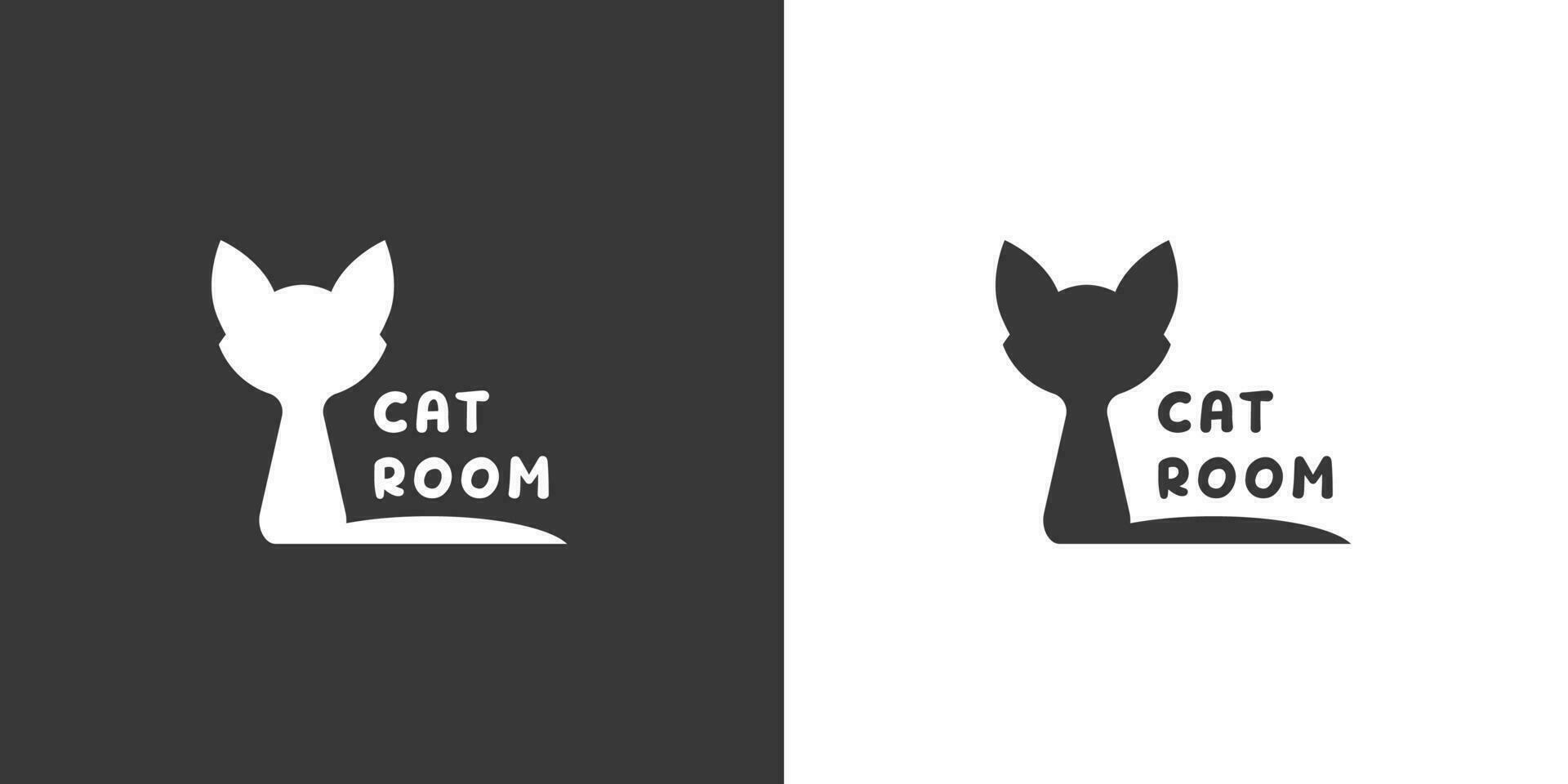 Cat space or room logo design illustration flat silhouette concept of a sitting cat and a simple minimalist doorknob. Vector symbol of a pet room Useful in the pet house business.