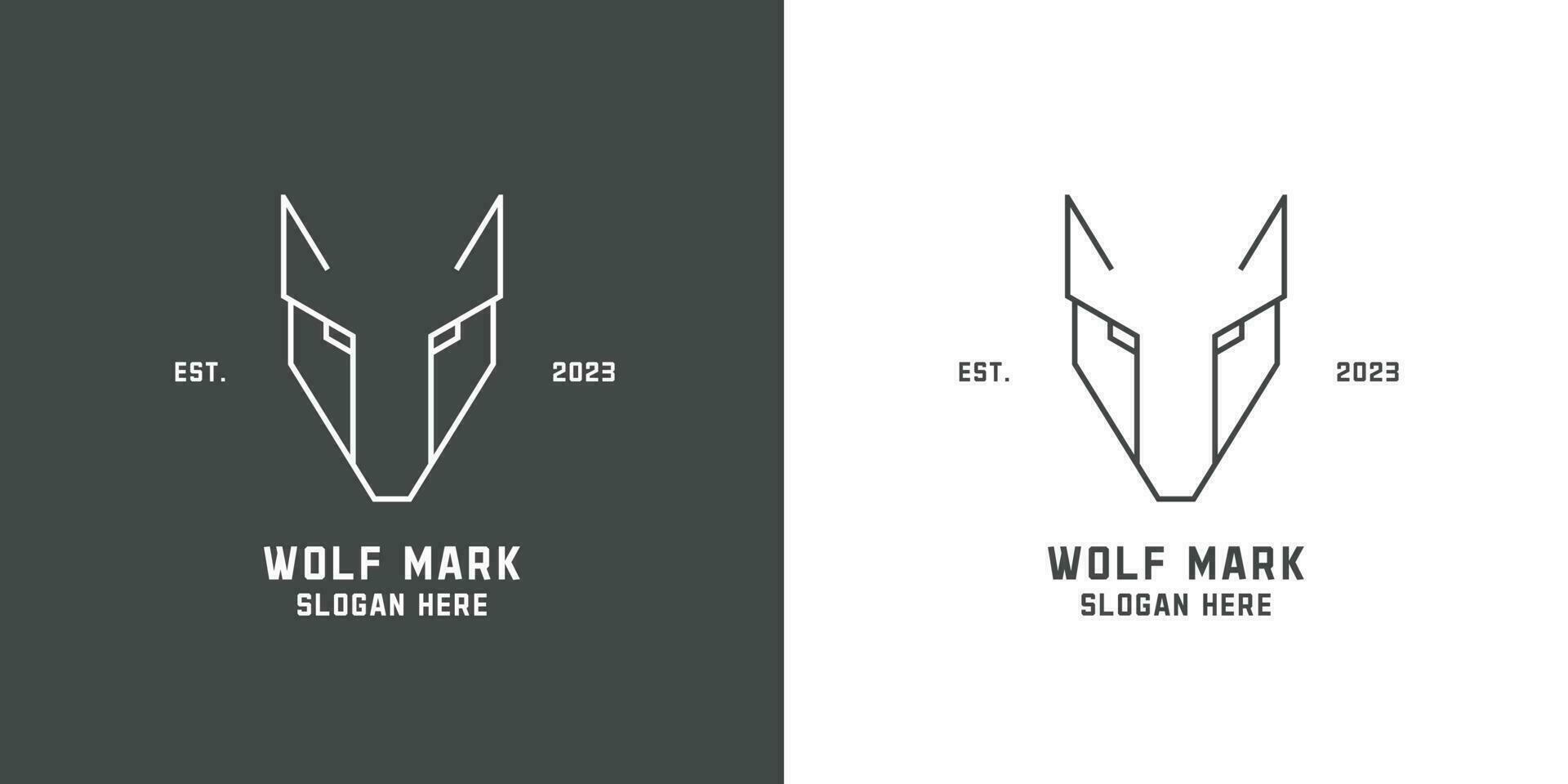 Wolf face outline logo design illustration Outline vector icon simple flat symbol dangerous wild animal alpha ferocious mammal creative idea. Figured husky canine statue mask. Wolf line logo