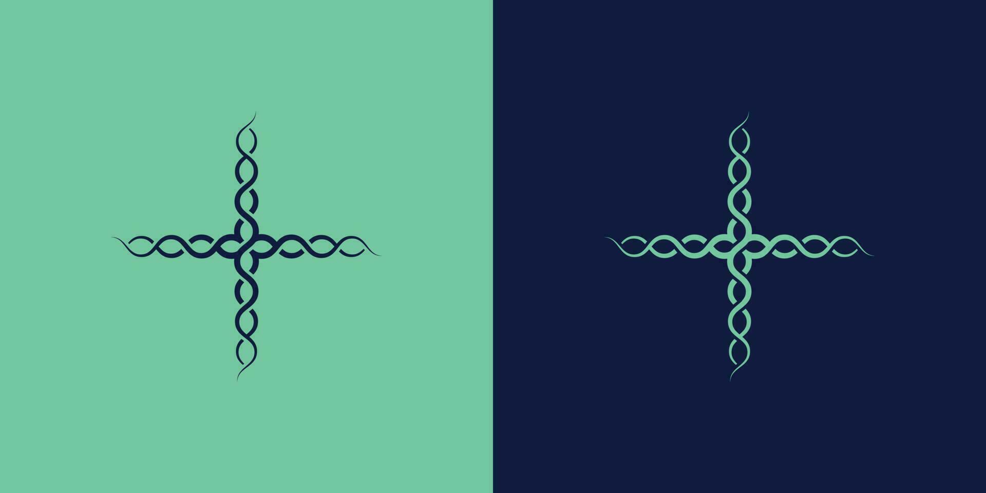 Illustration of a cross-health chain abstract logo design Concept of a simple minimalist data pattern. Vector line icons for health hospital, doctor, patient, nurse, etc.