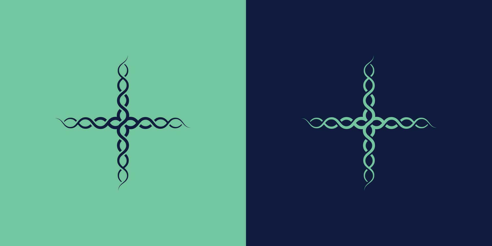 Illustration of a cross-health chain abstract logo design Concept of a simple minimalist data pattern. Vector line icons for health hospital, doctor, patient, nurse, etc.