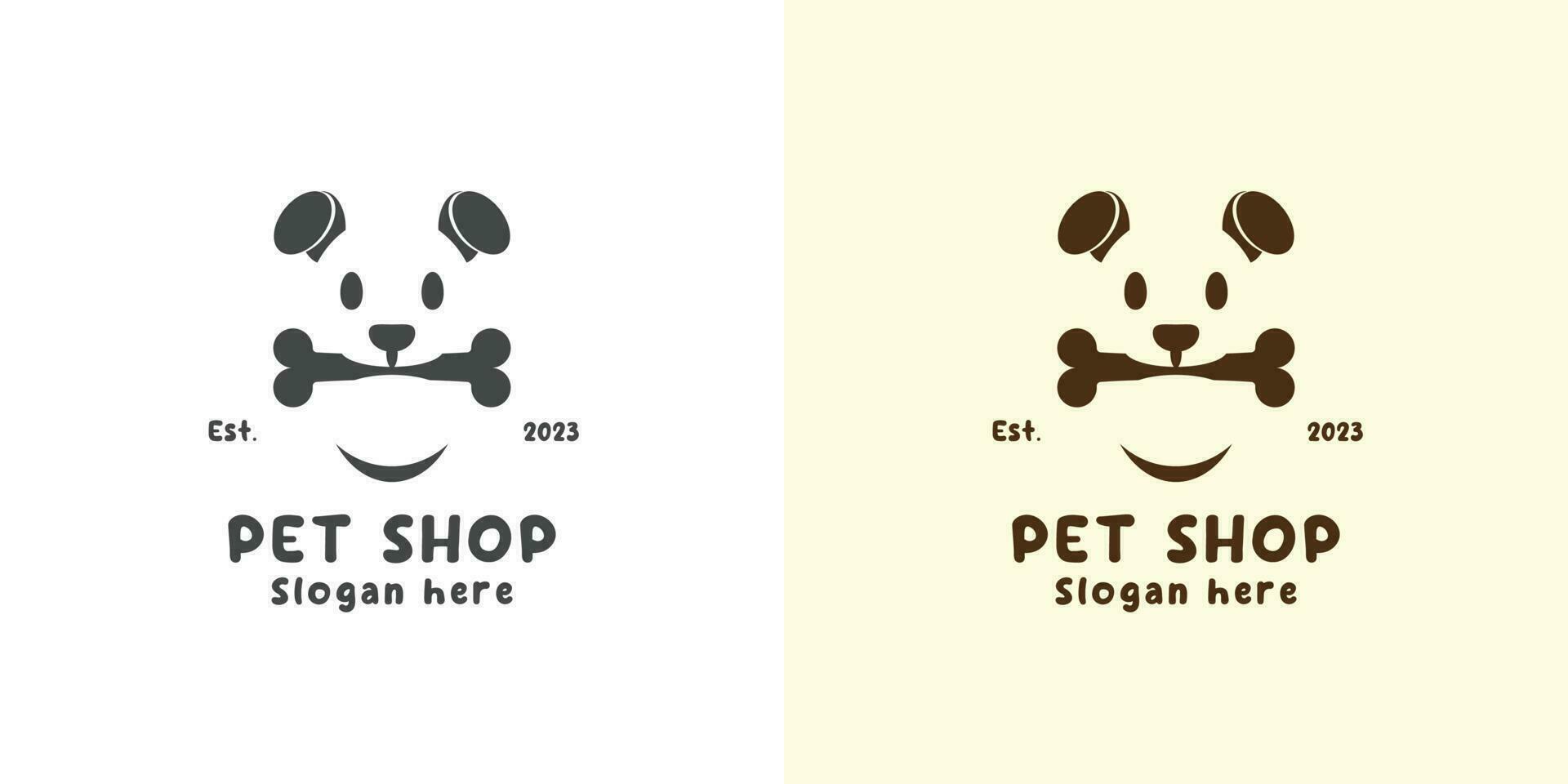 Pet food shop logo design illustration Shade concept for a simple minimalist flat silhouette. Vector icon of a dog biting a bone useful for dog and cat food businesses