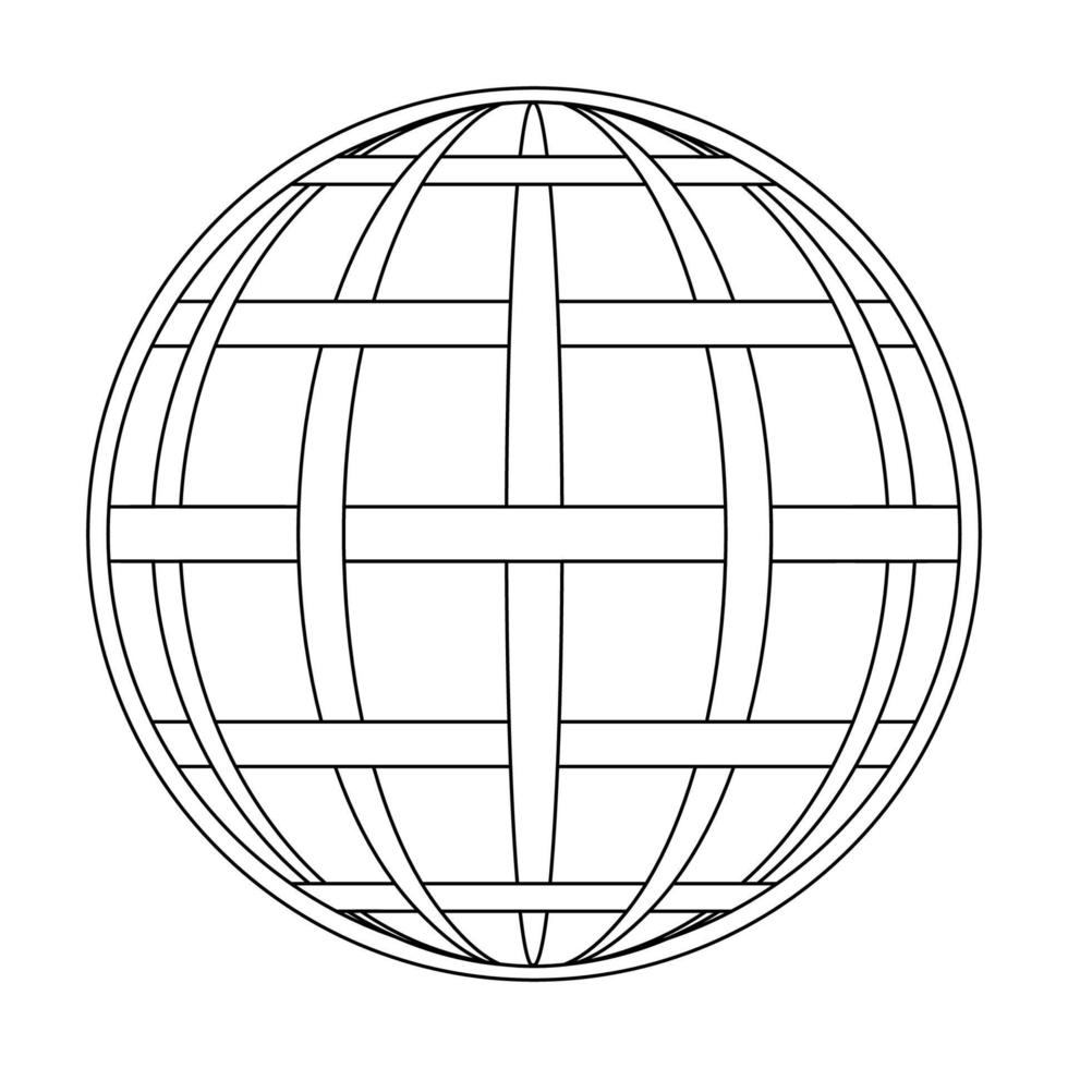 Intertwined meridian and parallel of the globe of the earth grid, the globe of the field line on the surface of the meridian and parallel vector template grid