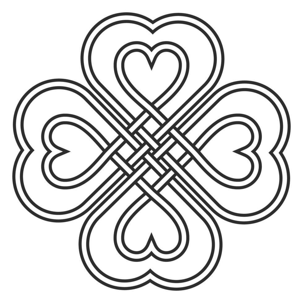 Celtic heart knot in the shape of a clover leaf bringing good luck and love vector knitted heart knot