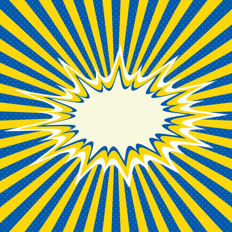 Comic background yellow blue ua rays flag color ukraine, cartoon explosion, lightning blast halftone dots vector