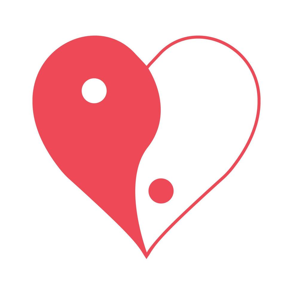 Yin yang heart symbol love, icon chinese Yin yang heart vector