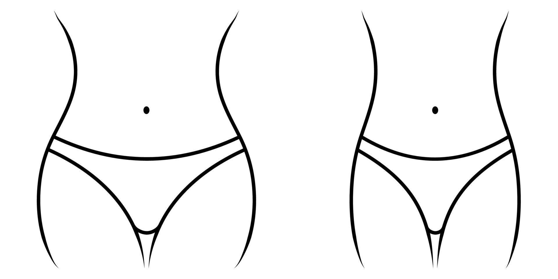 peso pérdida icono con hembra cintura, Delgado y grasa hembra cuerpo contorno silueta concepto adelgazar cintura caderas vector