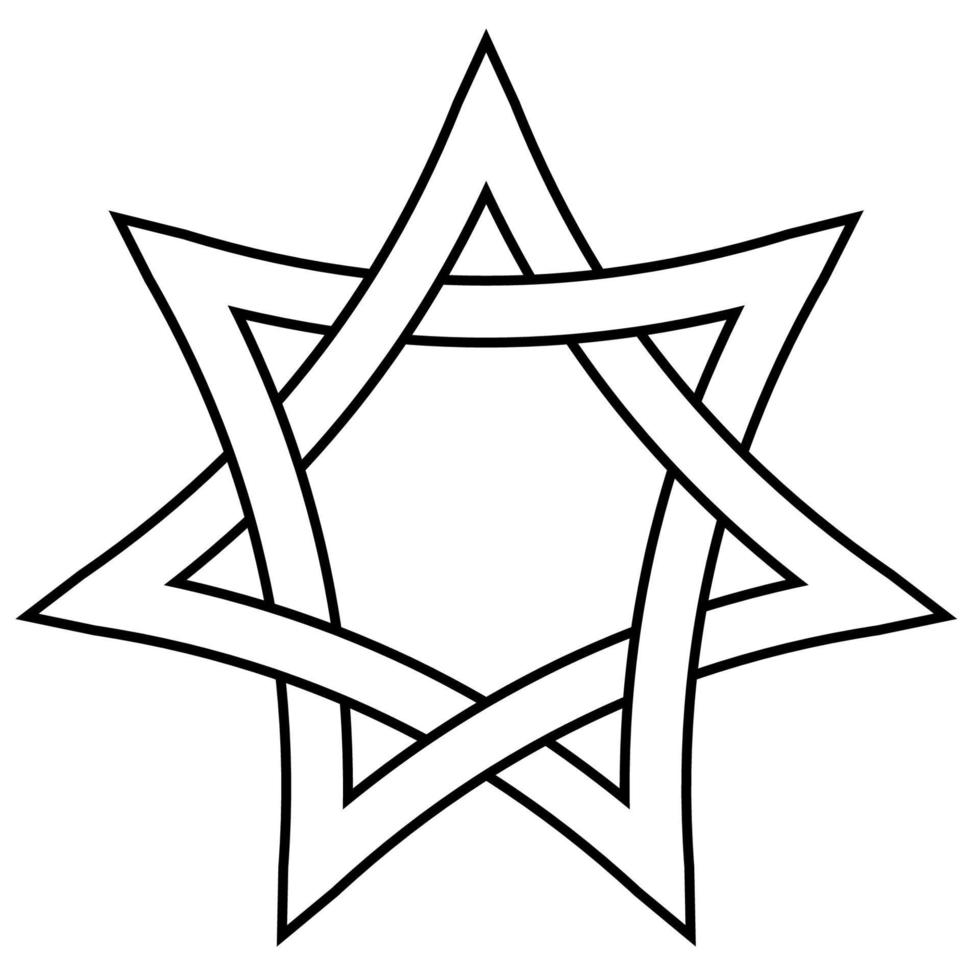 Siete puntiagudo estrella con trenzado lados, vector estrella david tejido icono en contorno estilo