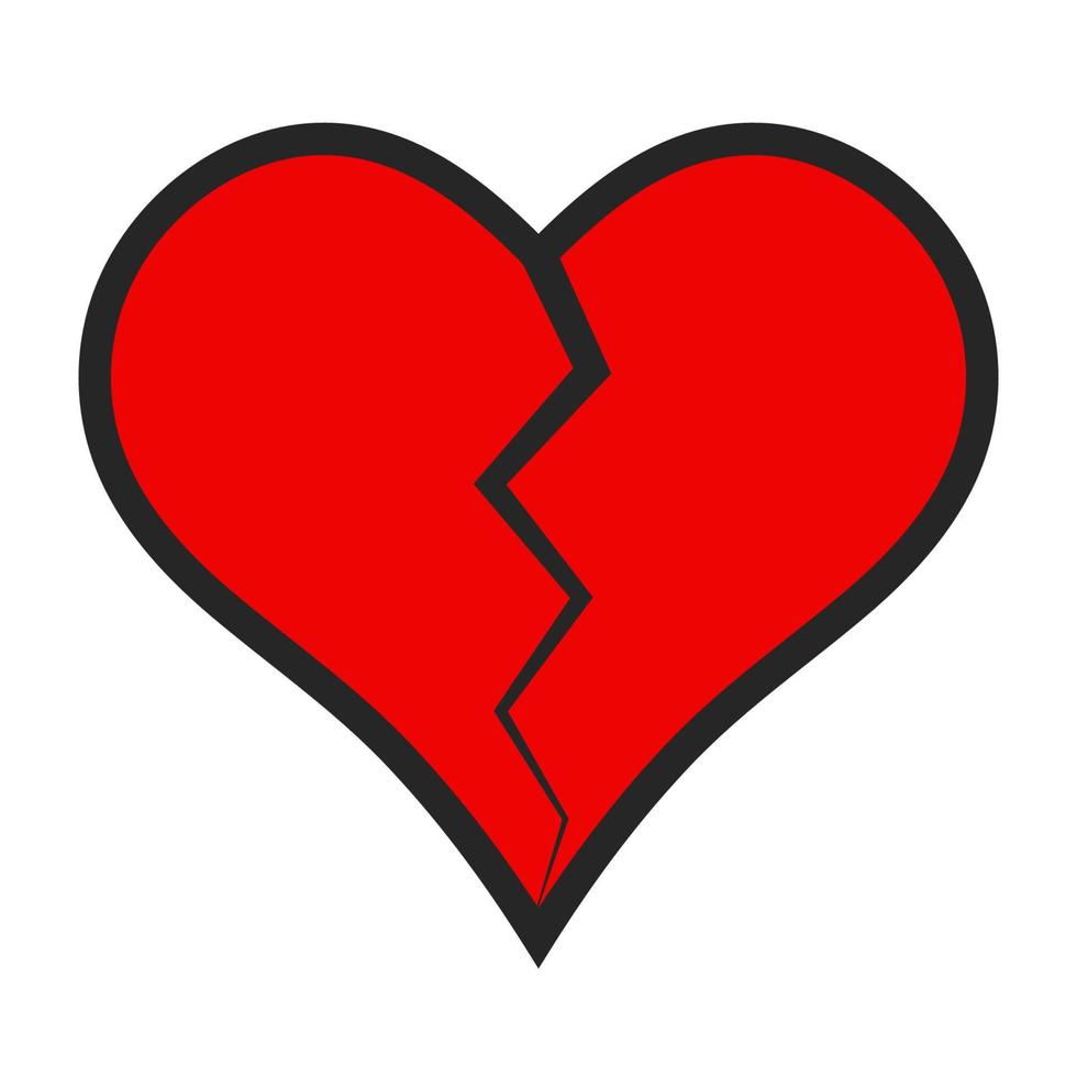 Heart icon crack divided in half, vector broken heart symbol of parting separation, concept of broken love, unhappy love, divorce, crisis of a relationship