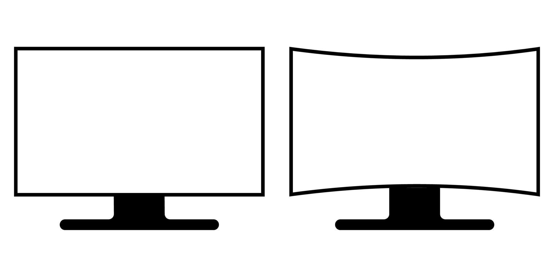 flat and curved screen monitor icon, vector sign symbol curved and flat screen monitor with different matrix