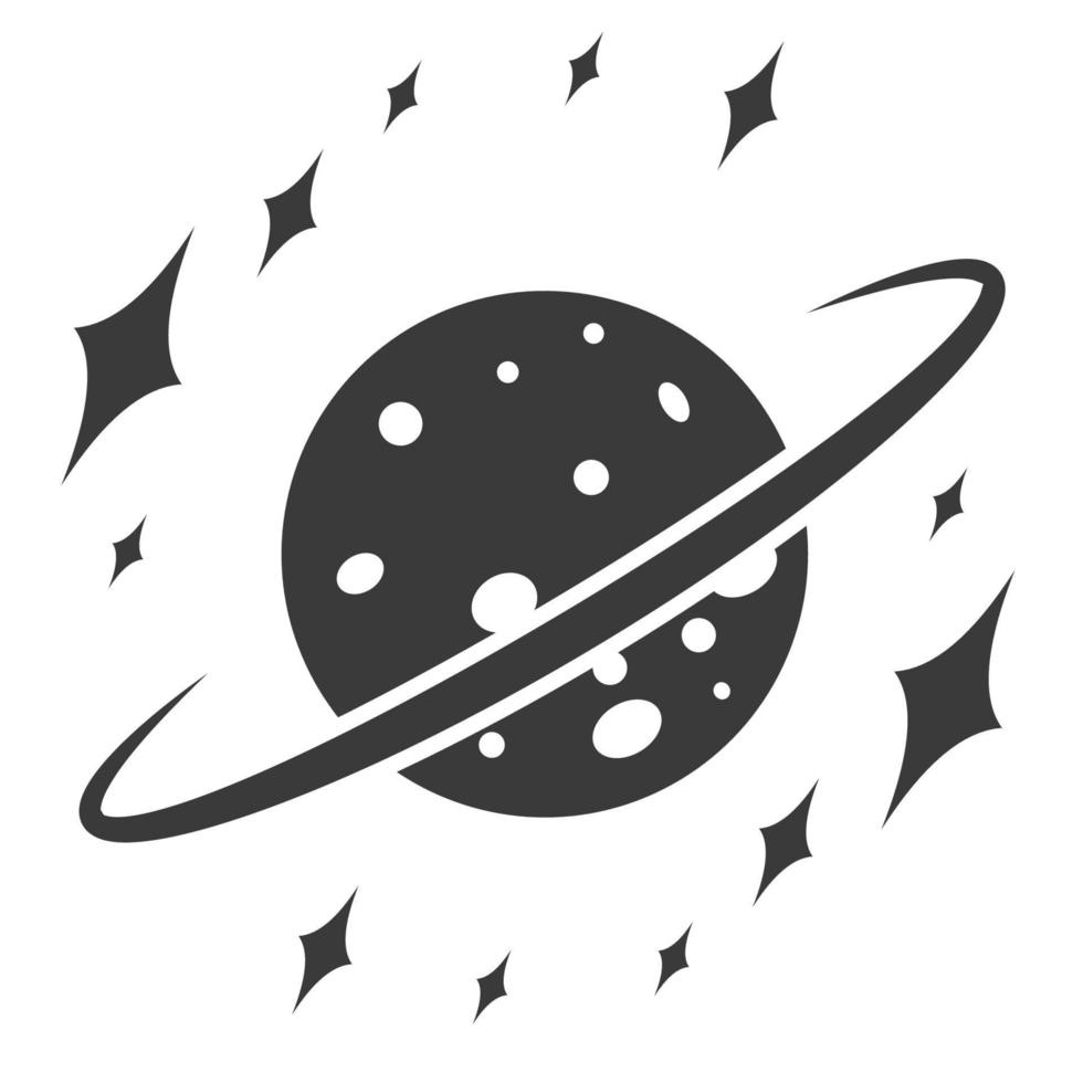 Cosmic landscape, planet with ring and stars, vector icon space sign star planet universe