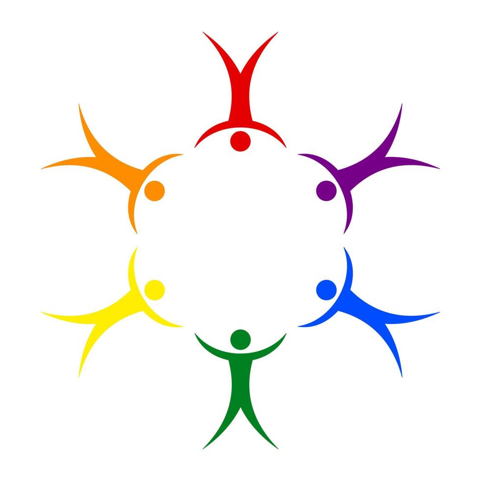 LGBT pride people in a circle holding hands symbol of sexual freedom in relationships, vector sign gay pride and love for each other