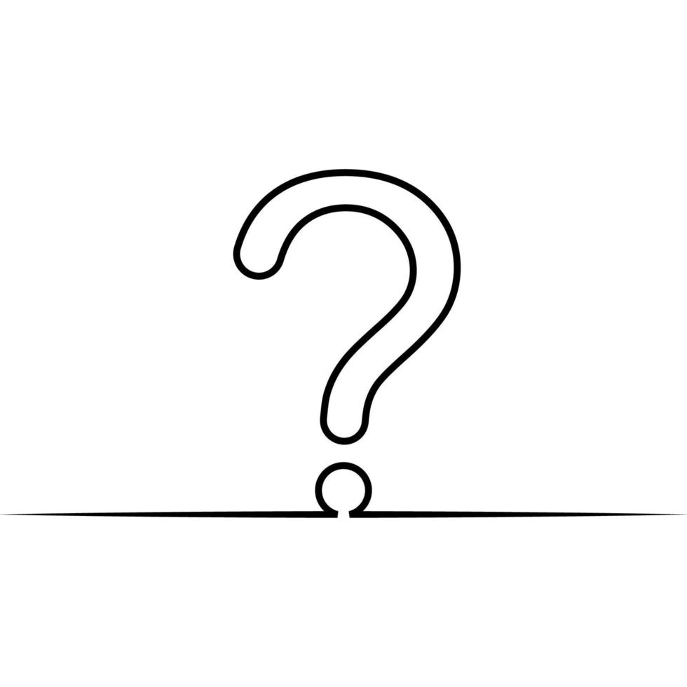 Question mark one line, drawing continuous query creative support FAQ vector