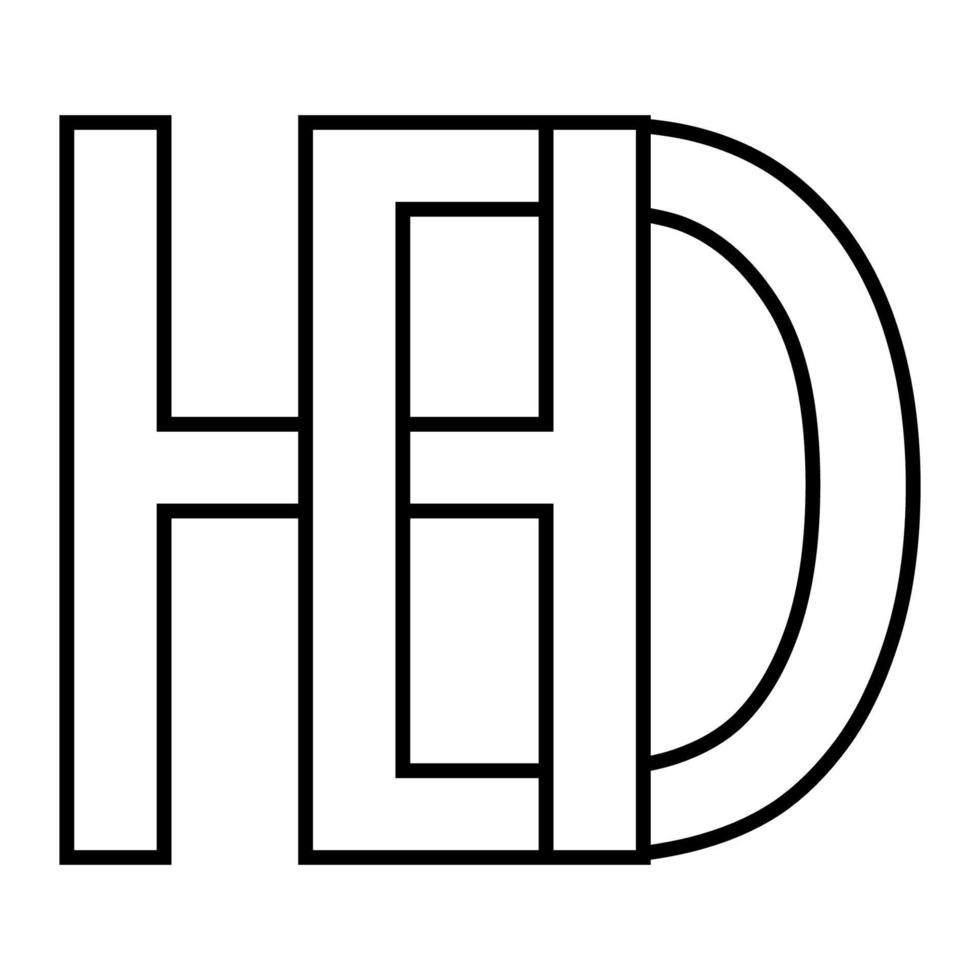 logo firmar hd dh icono nft entrelazado letras re h vector