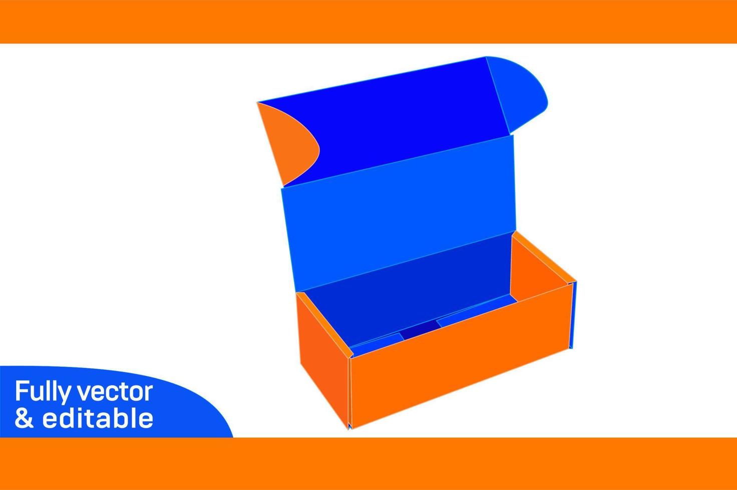 Indestructo box mailer shipping Box, corrugated box dieline template and 3D box Blank dieline template vector