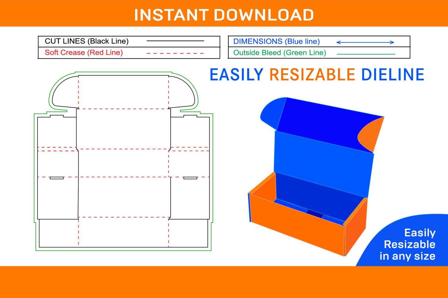 Indestructo box mailer shipping Box, corrugated box dieline template and 3D box Blank dieline template vector