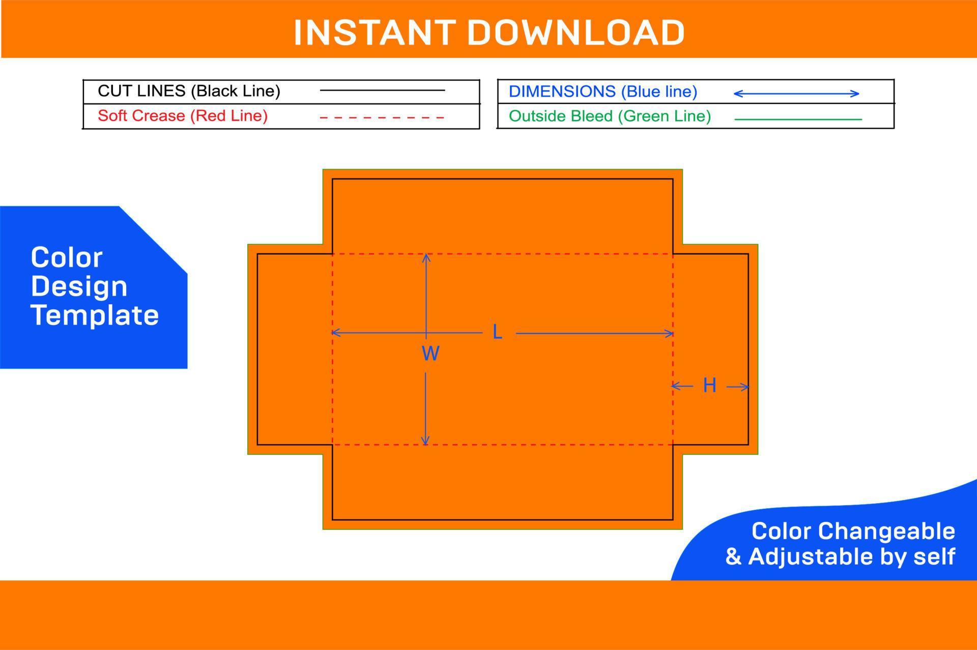 Folding corrugated cardboard box dieline template and 3D box design