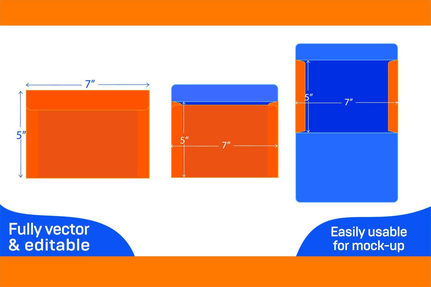 Envelope 5x7 inche or standard size dieline template and 3D envelope design 3D box vector