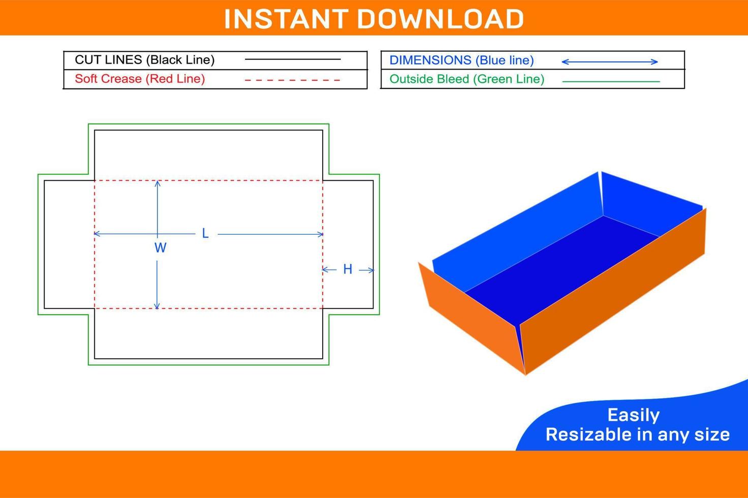 Folding corrugated cardboard box dieline template and 3D box design Box dieline and 3D box vector