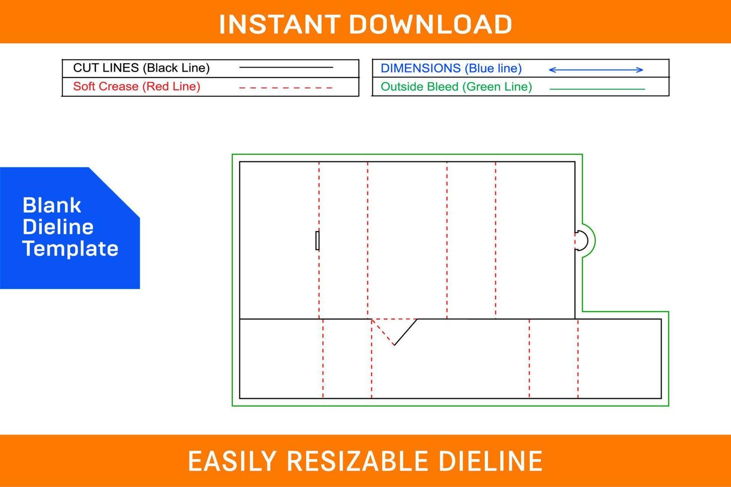 Corrugated box without glue use, Dieline template and 3D box design Blank dieline template vector