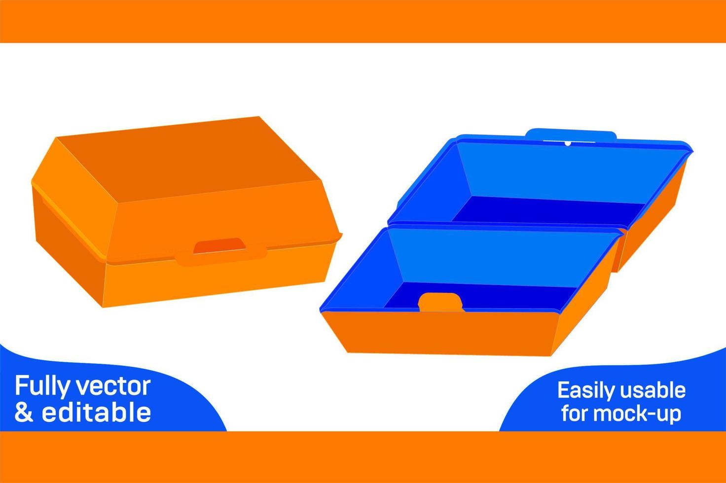 comida caja, almuerzo caja dieline modelo y 3d caja diseño 3d caja vector