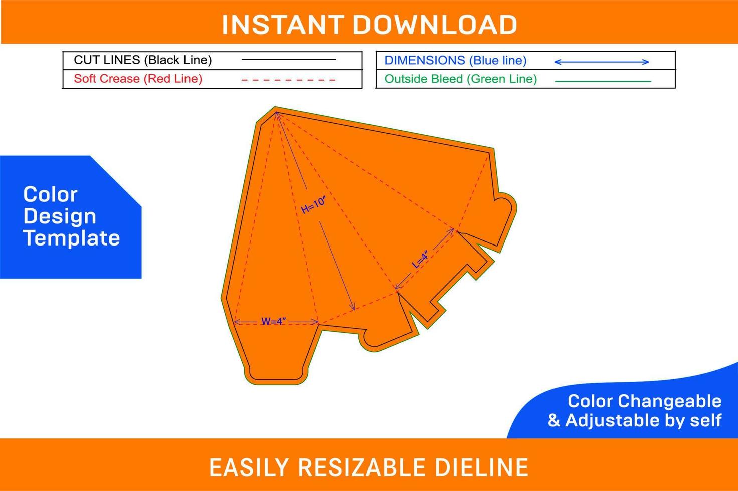 Pyramid gift box dieline template vector file and 3D box design Color Design Template
