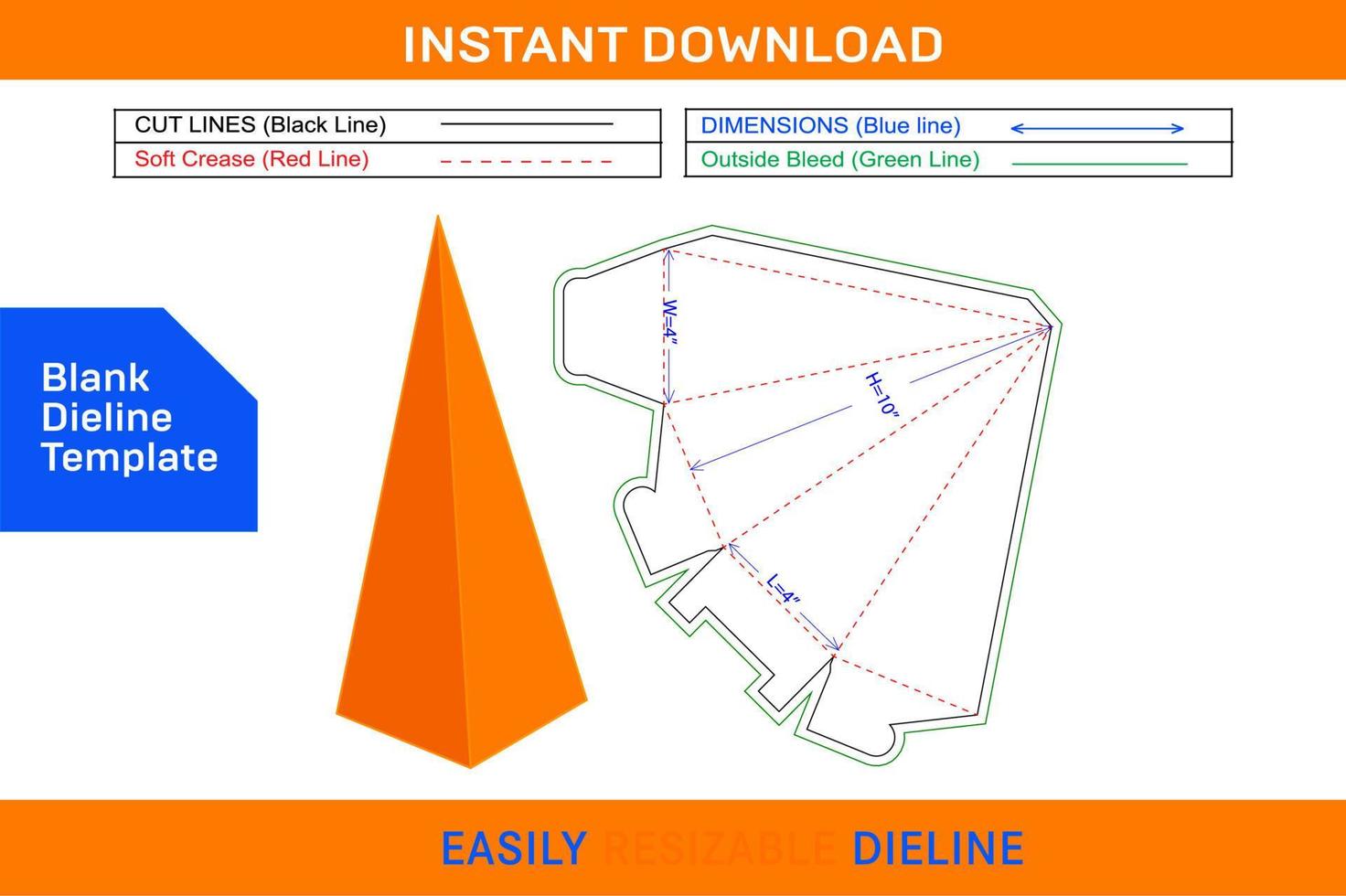 Pyramid gift box dieline template vector file and 3D box design Blank dieline template