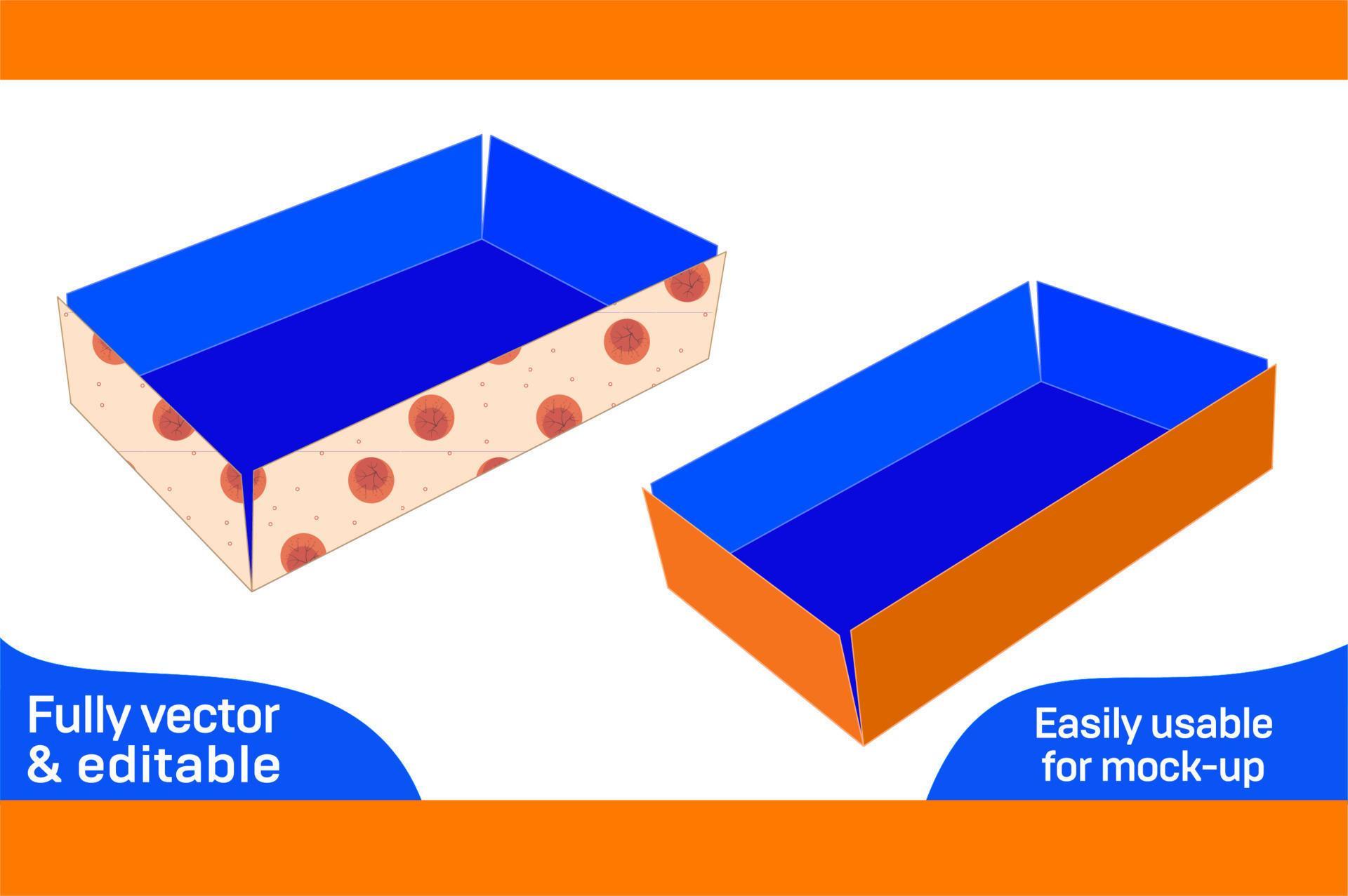 Folding corrugated cardboard box dieline template and 3D box design 3D